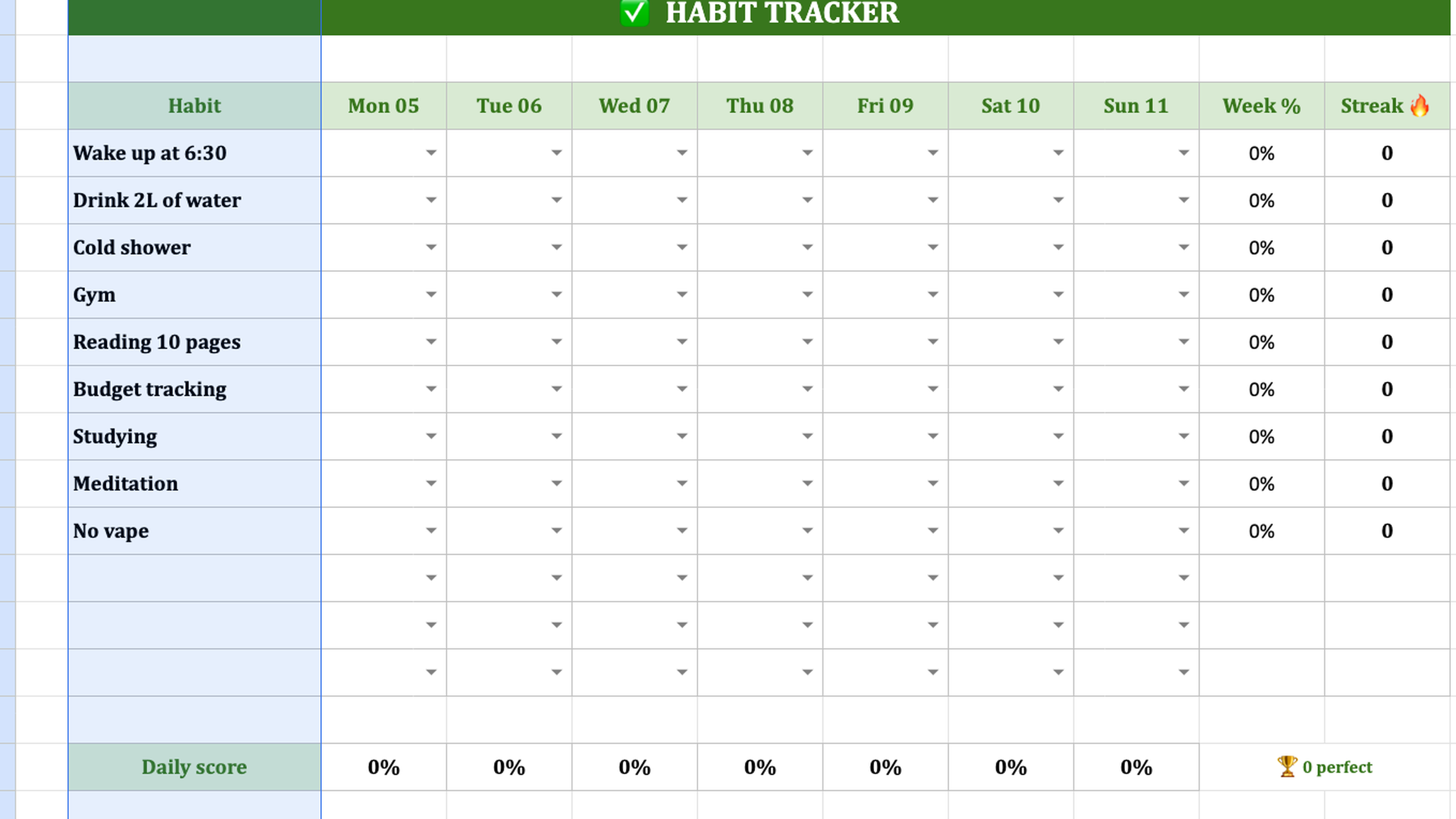 Habit Tracker sheet