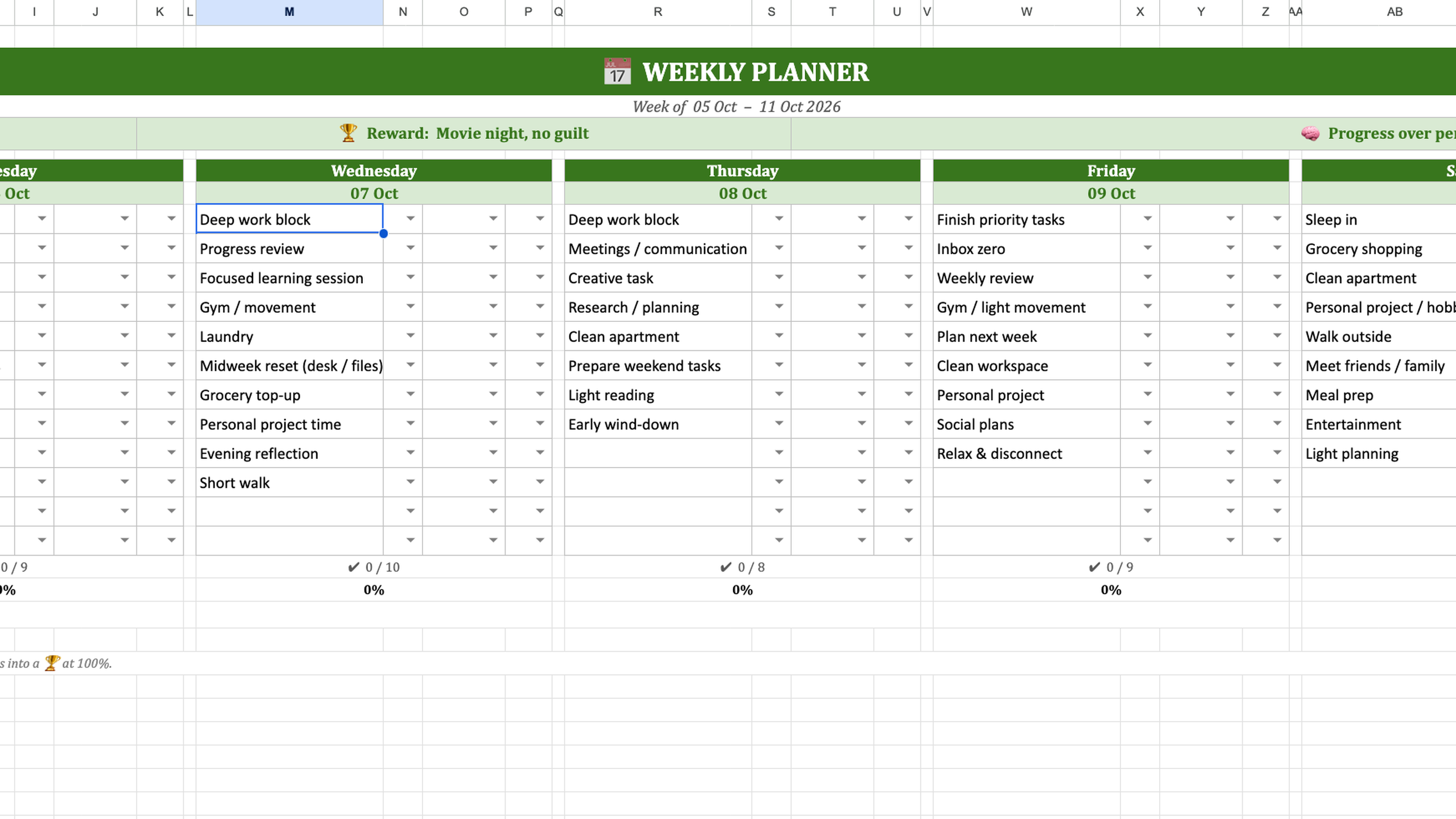 Weekly Planner sheet